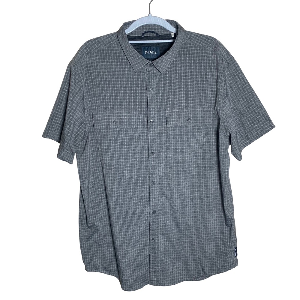 Prana Button Down Shirt Mens Large Gray Excellent Vented Grid M11212667